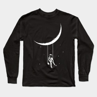 Astronaut swinging under the moon banksy style Long Sleeve T-Shirt